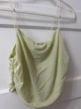 Light Green Spaghetti Strap Cowl-Neck Mesh Crop Top